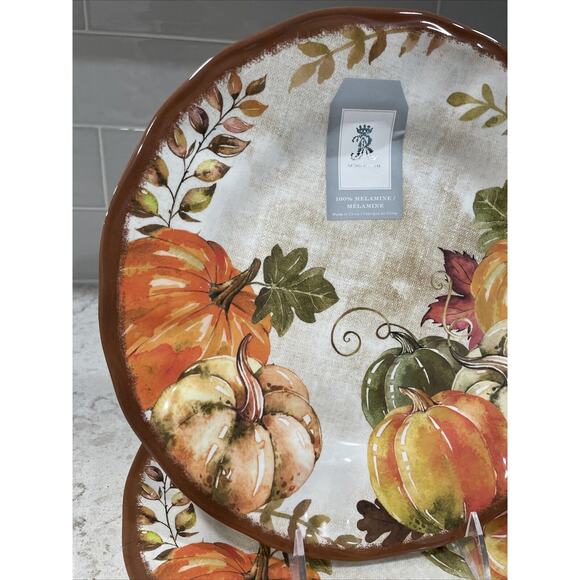 Set 4 Rachel Ashwell Harvest Fall Pumpkins Thanksgiving Melamine Dinner Plates - Picture 3 of 7
